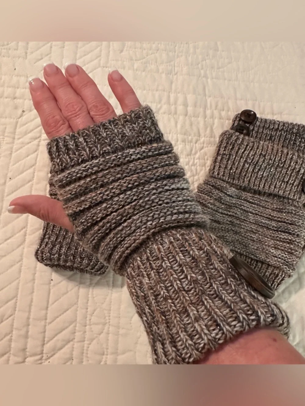 Marled Button Boot Cuffs And Fingerless Gloves Set